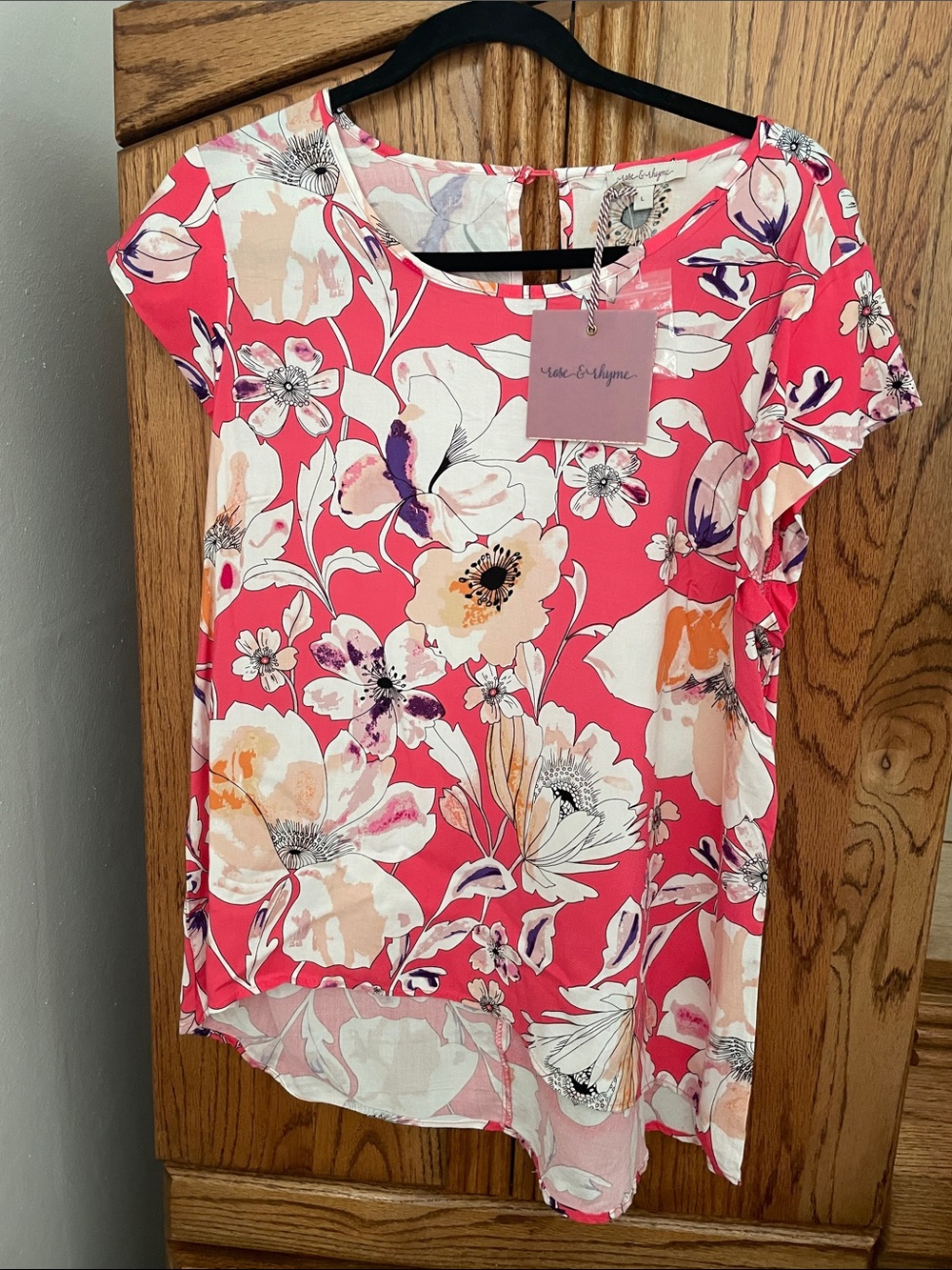 Coral Floral Short Sleeve Blouse -